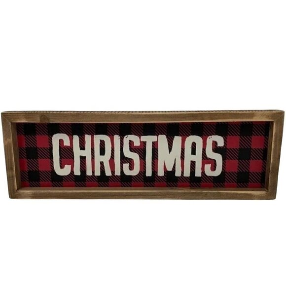 Christmas Buffalo Checked 15 inch Sign Red Black Free Stand or Hang Rustic 2 - Picture 2 of 5